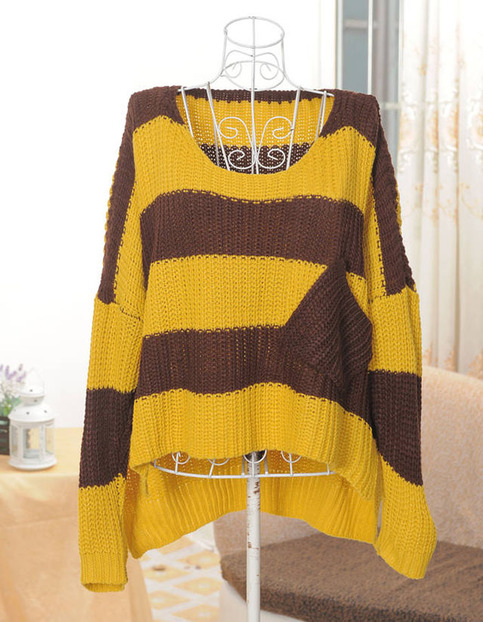 Long Sleeve Stripe Side Pocket Sweater