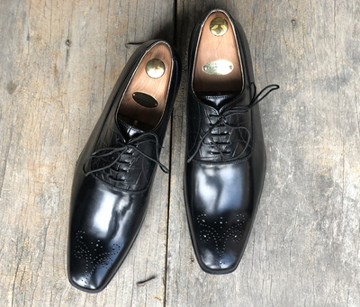 Men's Handmade Stylish Black Brogue Pointed Toe Leather Lace Up Shoes For Men's
