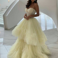 Gorgeous Ball Gown Sweetheart Spaghetti Straps Open Back Yellow Tulle Long Prom Dresses,Pageant Dresses - Thumbnail 1