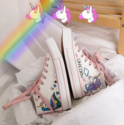 Cute Unicorn High-top Hand-painted Canvas Shoes