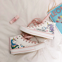 Cute Unicorn High-top Hand-painted Canvas Shoes - Thumbnail 2