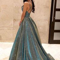2020 Fashion Prom Dresses,Ball Gown V Neck Spaghetti Straps Cross Back Prom Dresses - Thumbnail 1