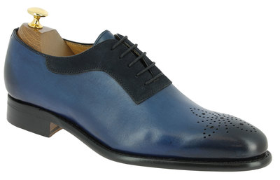 Handmade Blue Brogue Leather Suede Lace Up Shoes For Men's