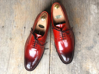 Handmade Tone Brown Shining Leather Shoes Lace Up Shoes For Men's