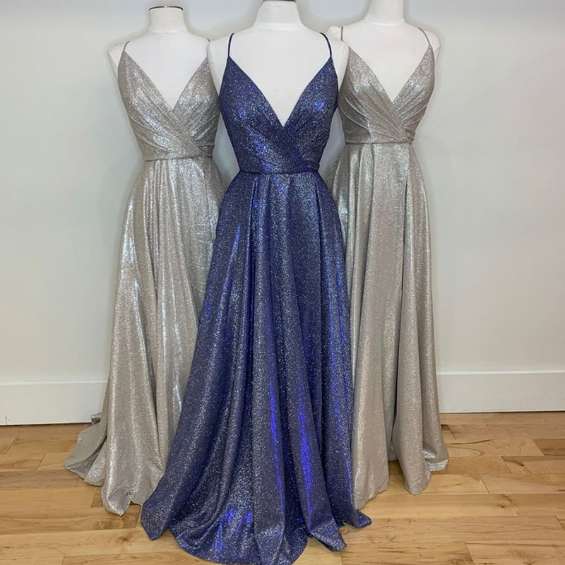 Simple v neck satin long prom dress formal dress