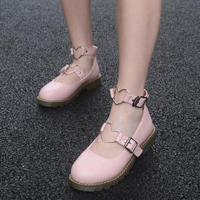 Black/White/Pink Lolita Heart Buckle Shoes G-2999