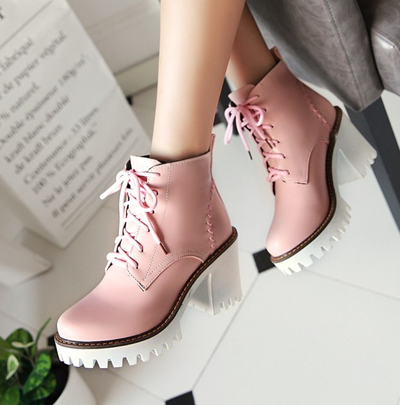 Lace Up High Heel Ankle Boots G-3002