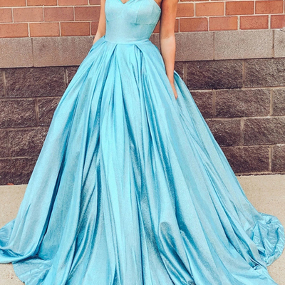 Ball gown sweetheart open back lake blue sequins long prom dresses with pockets,girls junior graduation gown,sparkly quinceanera dresses - Thumbnail 3