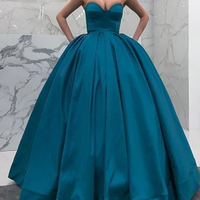 Ball Gown Sweetheart Open Back Peacock blue Satin Long Prom Dresses with Pockets,Formal Party Dresses - Thumbnail 1