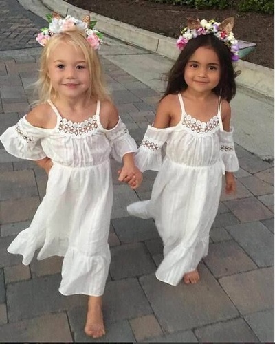 Off the Shoulder Boho Ankle Length Flower Girl Dresses
