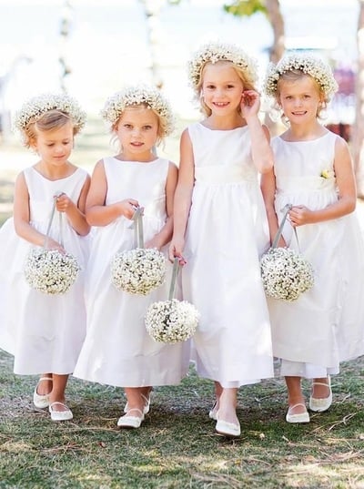 Simple Ankle Length Round Neckline White Flower Girl Dresses