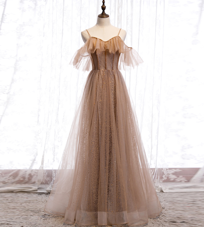 Cute sweet neck tulle long prom dress