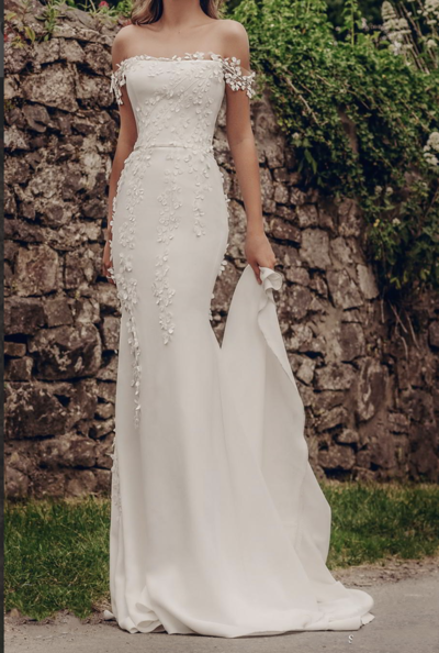 Strapless Sleeveless Wedding Dress,Simple White Satin Bridal Dress with Appliques,233