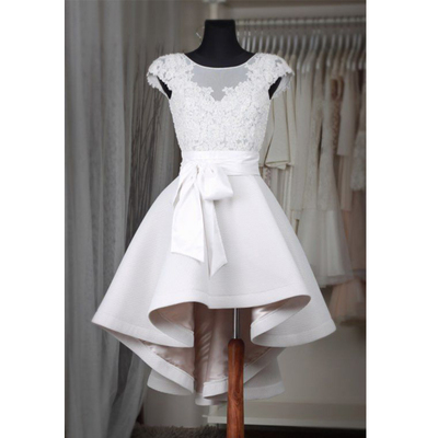 Cap sleeve lace prom dresses, hi-low homecoming dresses, wedding party dresses, cheap homecoming dresses, cocktail dress,323