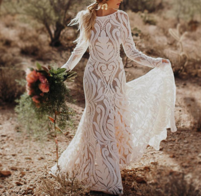 Elegant Boho Wedding Dresses,Long Sleeves Bridal Dresses,Beach Wedding Dresses,336