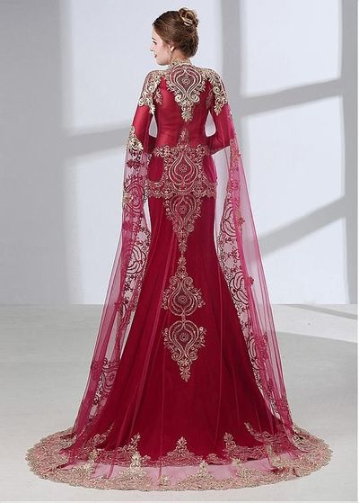 Graceful Tulle & Stretch Linens Queen Anna Neckline Mermaid Evening Dress With Lace Appliques,357