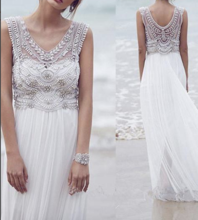 Beautiful Wedding Dresses A-line V-neck Short Train Sexy Bridal Gown,373