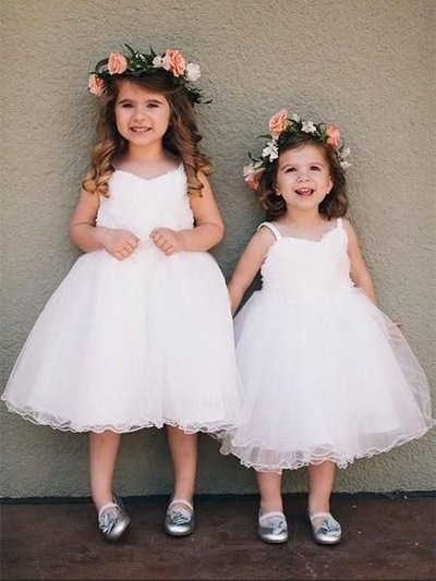 Straps Tea Length Flower Girl Dresses for Kid