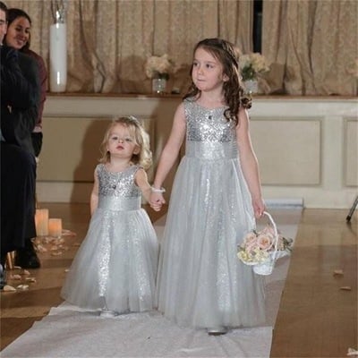 Floor Length Silver Flower Girl Dresses for Wedding