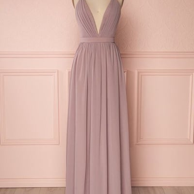 Simple a-line deep v neck cross back blush chiffon long prom dresses,bridesmaid dresses under 100 - Thumbnail 3