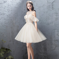 Cute champagne tulle short prom dress - Thumbnail 1