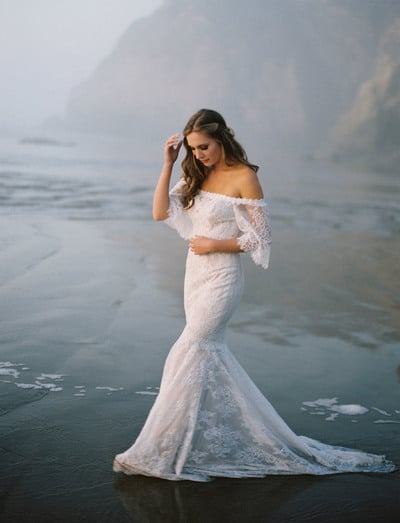 Sexy Bohemian Mermaid Wedding Dress, Lace Boho Wedding Dress, Strapless Wedding Dresses Bridal Dress, Elegant Wedding Gown Bridal Gown,381