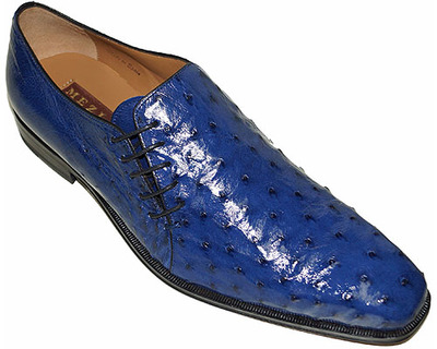 New Handmade Pure Blue Ostrich Leather Stylish Lace up Shoes for Men's