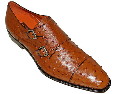 New Handmade Pure Tan Ostrich Leather Stylish Monk Strep Shoes for Men's
