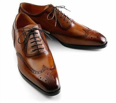 Handmade Men brown wing tip brogue formal leather shoes, Men brown dress shoes