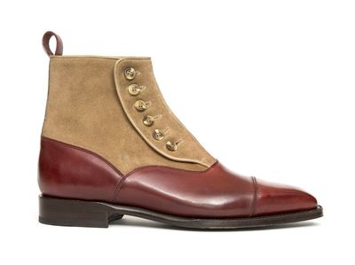 Handmade Men Burgundy Formal Boot, Men Button Leather and Suede Ankle Boot