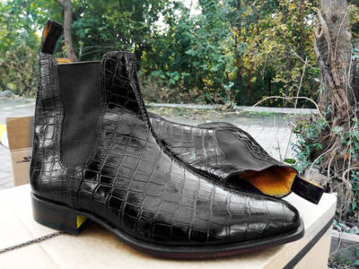 Alligator Chelsea Boots, Black Crocodile Chelsea Boot, Handmade Leather Boots