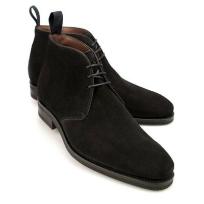 Customized Handmade Men's Black Chukka High Ankle Suede Leather Lace Up Boots