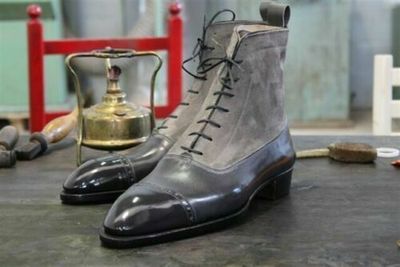 New Handmade Pure Gray Suede & Gray Leather Ankle Boots for Men's