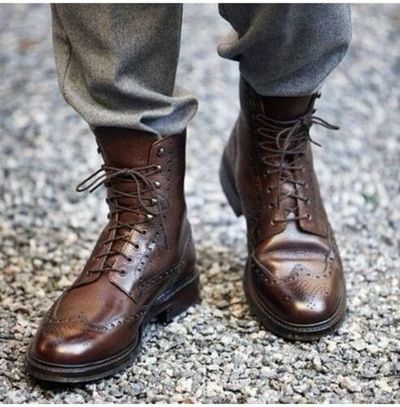 Handmade Men's Brown Lace Up Boots, Men's Wing Tip Brogue Ankle High Boots