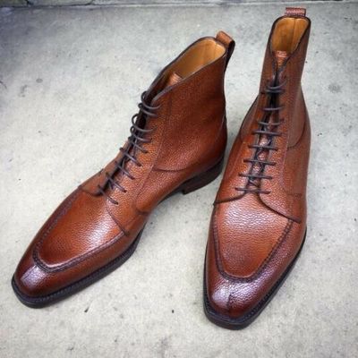 New Handmade Pure Dark Tan Leather Ankle Boots for Men's