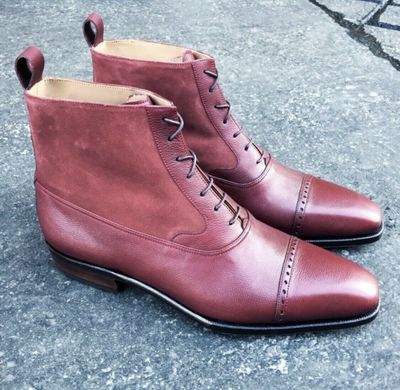 New Handmade Light Pink Suede & Leather Ankle Boots for Men's