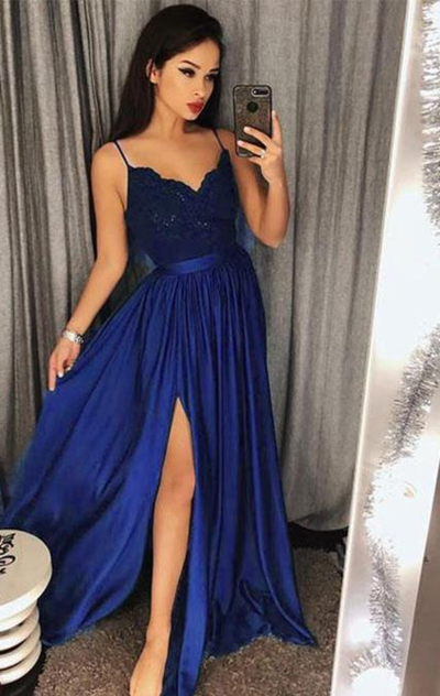 Sexy A Line Long Chiffon Prom Dress with Slit, Party Dress