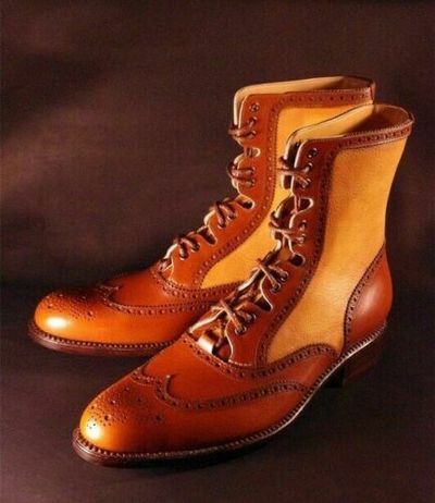 New Handmade Pure Tan Shaded & Yellow Leather Ankle Boots for Men's