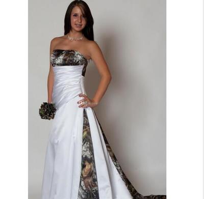 New Design Camo Wedding Dress Strapless Pleats A Line Sweep Train Satin Country Beach Bridal Gowns Plus Size Cheap Custom Made