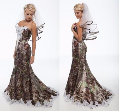 Camo Wedding Dresses Vintage Sweetheart Lace Mermaid Camo Bridal Gowns Backless Sweep Train Camouflage Wedding Gowns