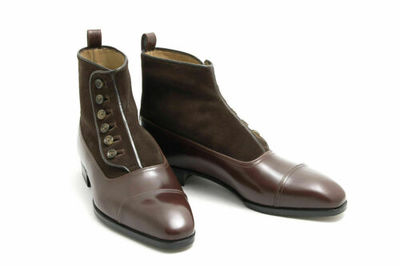 Handmade Men Brown Suede and Leather Button Boots, Mens fashion button boots