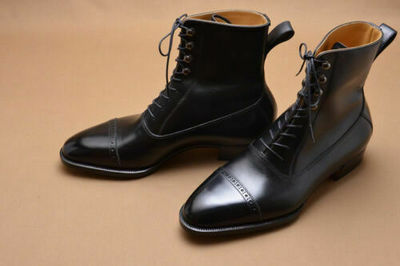 Handmade Men Black leather ankle boots, Men lace up boots, Men Cap toe boots