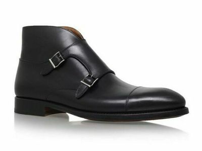 Handmade men black boots, double monk strap boot, men leather boots formal dress