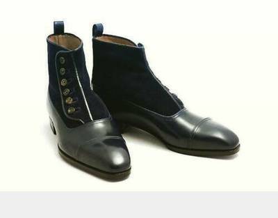 Handmade Black Button Boots Men ankle button up Boot, Button up boots for mens