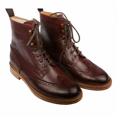 Mens Handmade Boots Good Year Welted Sole Maroon Ankle High Leather Casual Shoes