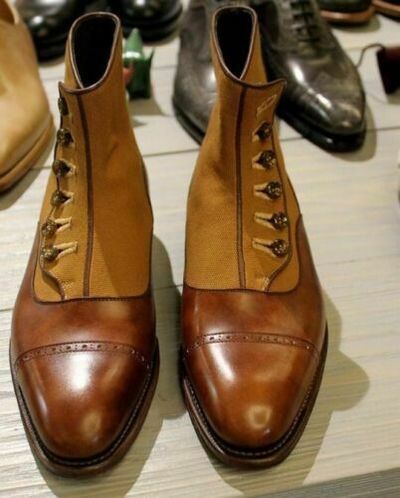 Men Latest Super Fine Button with Fabric & Italian Leather Boots botas de hombre