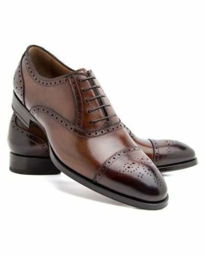 Brown Oxford Shoes Men's Fashion Brown Leather Lace-up Cap Toe Formal Oxford