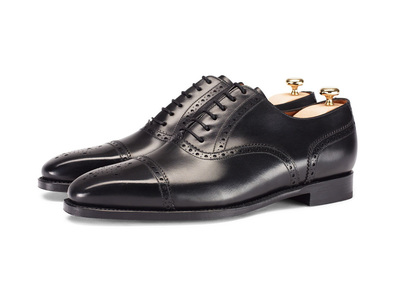 Made To Order Men's Black Full Brogue Cap Toe Magnificent Leather Lace Up Shoes