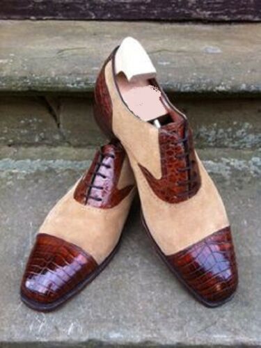 Men's Handmade Leather Brown Suede Beige Fashion Dress Shoes Men's Formal Shoes