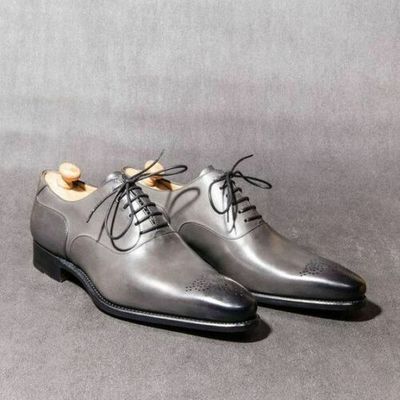 Handmade men gray Leather dress shoes, men formal shoes, leather shoes for men